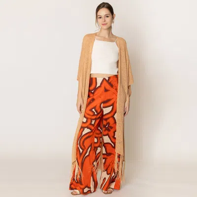 Fashnzfab Knit Fringe Kimono Poncho In Red