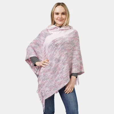 Fashnzfab Knit Hooded Poncho In Pink