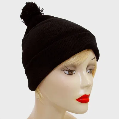Fashnzfab Knit Pom Pom Beanie Hat In Black