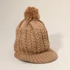 Fashnzfab Knit Pom Pom Visor Beanie Hat In Brown