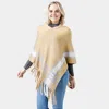 Fashnzfab Knit Poncho With Tassel In Neutral