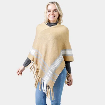 Fashnzfab Knit Poncho With Tassel In Neutral