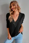 Fashnzfab Knit Solid Double Wearing Lace V Neck Loose Top