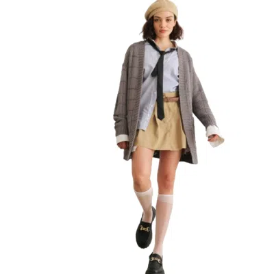 Fashnzfab Knit Two Pocket Long Sleeve Open Front Cardigan In Grey