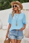 Fashnzfab Knot Back Open Back Lace Trim Solid Loose Fit Top