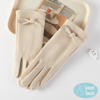 Fashnzfab Knot Bow Accent Smart Touch Gloves In Neutral