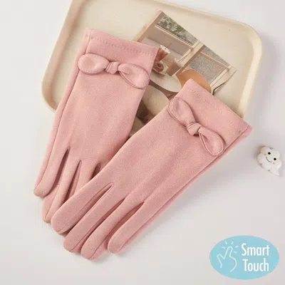 Fashnzfab Knot Bow Accent Smart Touch Gloves In Pink
