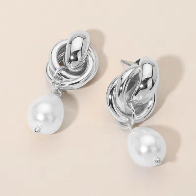 Fashnzfab Knot Pearl Drop Earrings In Metallic