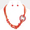 Fashnzfab Knot Seed Beaded Multi Layered Necklace In Red