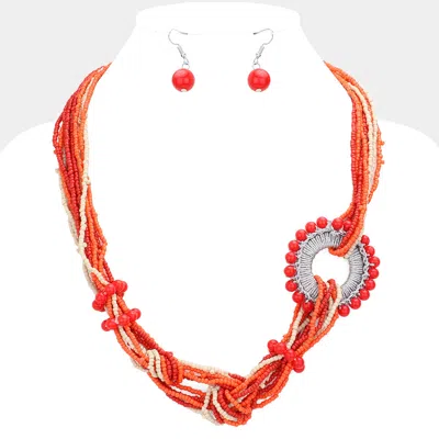 Fashnzfab Knot Seed Beaded Multi Layered Necklace In Red