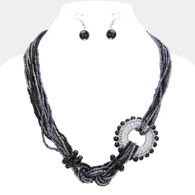 Fashnzfab Knot Seed Beaded Multi Layered Necklace In Black