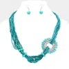 Fashnzfab Knot Seed Beaded Multi Layered Necklace In Blue