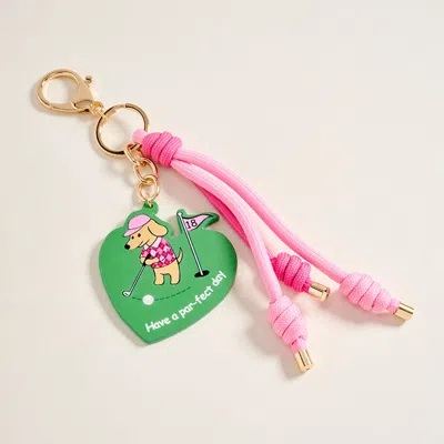 Fashnzfab Knotted Triple Tassel Gold Dog Heart Keychain Bag Charm In Green
