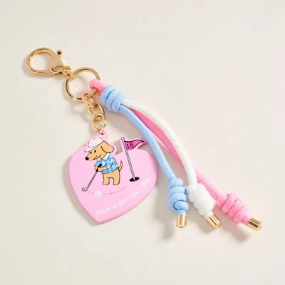 Fashnzfab Knotted Triple Tassel Gold Dog Heart Keychain Bag Charm In Pink