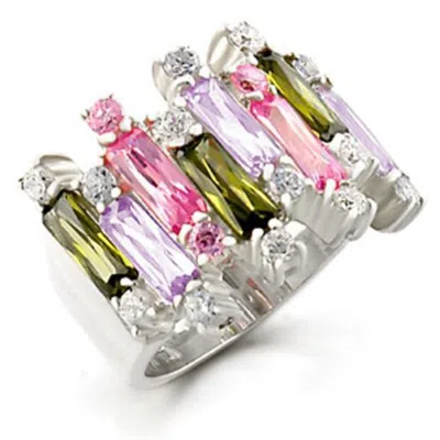 Fashnzfab Kora Cocktail Ring - 925 Sterling Silver, Aaa Cz, Multi Color In Pink