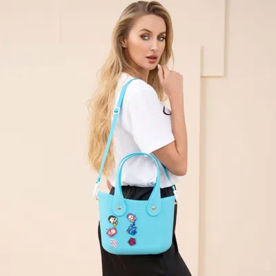 Fashnzfab Kpop Demon Hunters Zibits Structured Rubber Tote Crossbody Bag In Blue