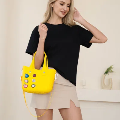 Fashnzfab Kpop Demon Hunters Zibits Structured Rubber Tote Crossbody Bag In Yellow