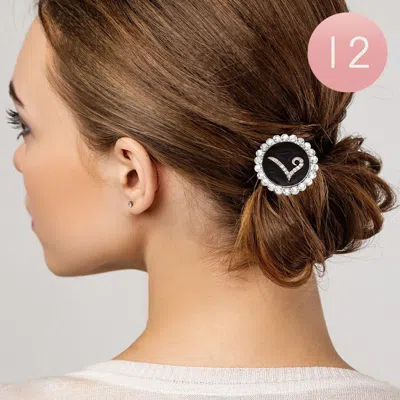 Fashnzfab -l- 12pcs - Crystal Accented Initial Monogram Ponytail Hair Bands In Multi