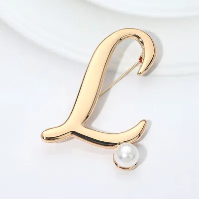 Fashnzfab -l- Pearl Accent Initial Letter Pin Brooch In Gold