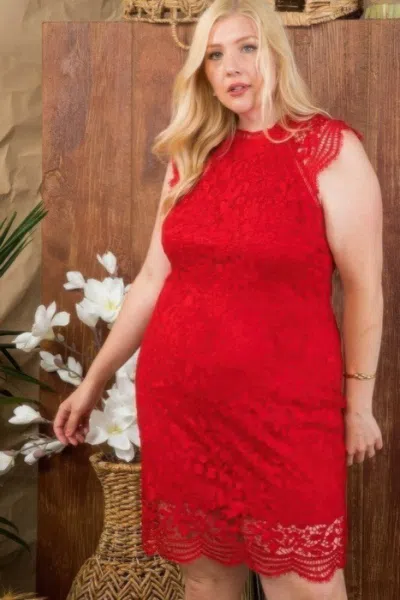 Fashnzfab Lace Crochet Mini Raglan Dress With Zipper Back In Red