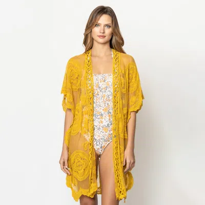 Fashnzfab Lace Kimono Poncho In Yellow