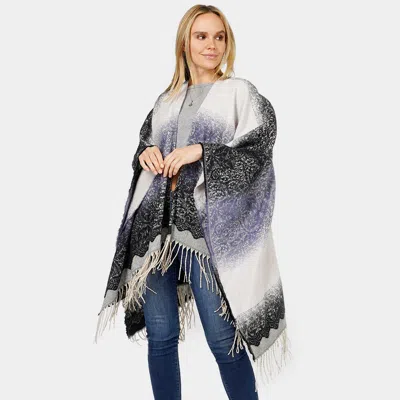 Fashnzfab Lace Textured Ombre Cape Poncho In Blue