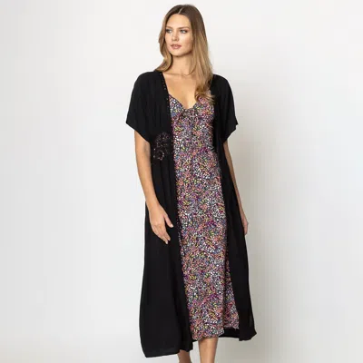 Fashnzfab Lace Trim Long Cover Up Poncho In Black