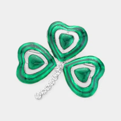 Fashnzfab Lacquered Clover Pin Brooch In Multi