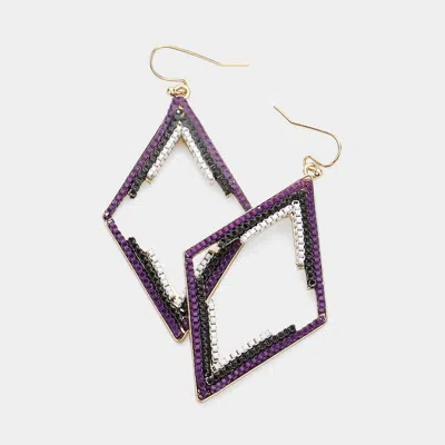 Fashnzfab Lacquered Geometric Metal Hoop Earrings - Black, White In Purple
