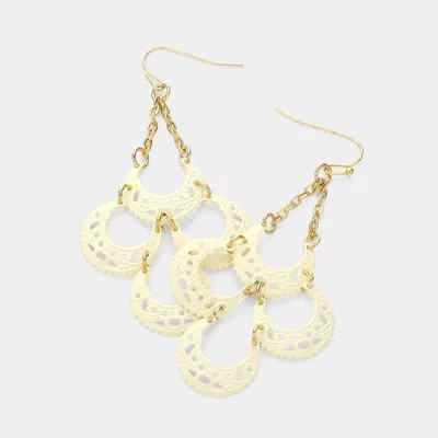 Fashnzfab Lacquered Metal Crescent Link Chandelier Dangle Earrings - Gold, Ivory