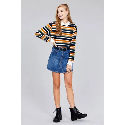 Fashnzfab Ladies Fashion Plus Size Long Sleeve Multi Striped Dty Brushed Shirts