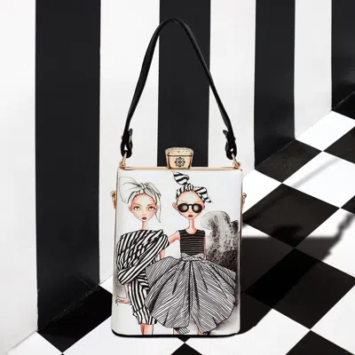 Fashnzfab Lady Printed Top Handle Mini Bag / Crossbody Bag In White