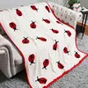 Fashnzfab Ladybug Patterned Reversible Throw Blanket In White