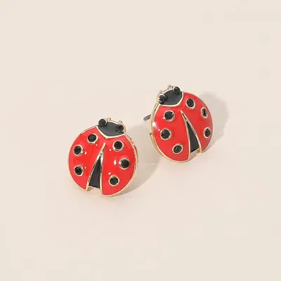 Fashnzfab Ladybug Stud Earrings In Multi