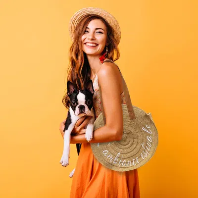 Fashnzfab L'ambiance Estivale Weaving Round Jute Shoulder Bag In Brown