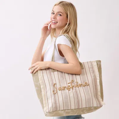 Fashnzfab Large Capacity Striped Beach Tote Bag In Pink