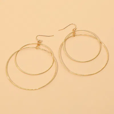 Fashnzfab Large Layered Double Wire Hoop Drop Earrings In Gold