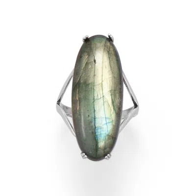 Fashnzfab Large Oval Labradorite Ring In Metallic