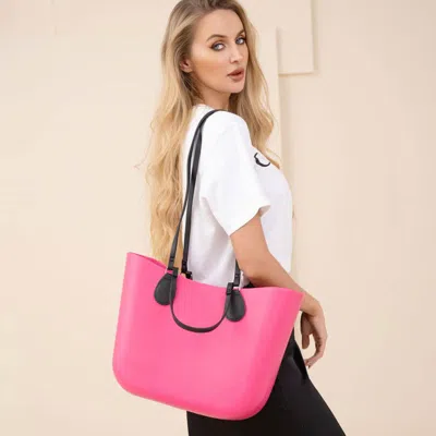 Fashnzfab Large Structured Rubber Shoulder Tote Bag In Pink