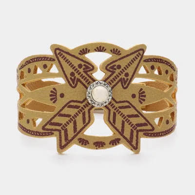 Fashnzfab Laser Cut Out Arrow Faux Leather Bracelet Neutral In Sand