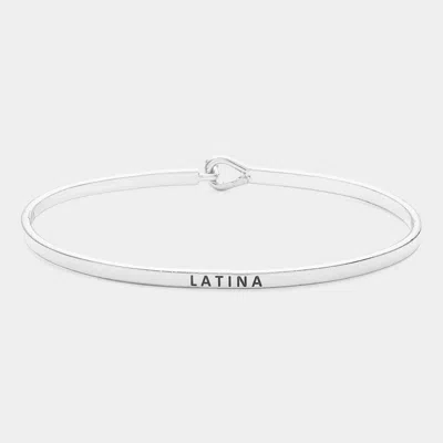 Fashnzfab Latina Thin Brass Metal Hook Bracelet Rhodium In White
