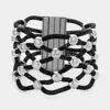 Fashnzfab Lattice Metal Mesh Ball Magnetic Bracelet Black, Rhodium In Multi