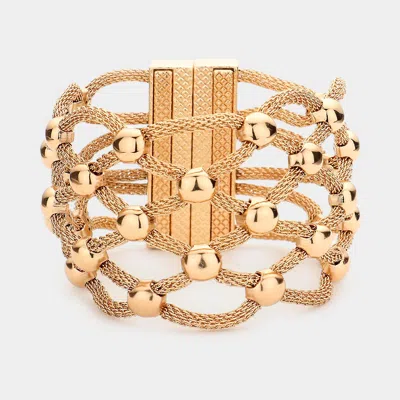 Fashnzfab Lattice Metal Mesh Ball Magnetic Bracelet In Gold