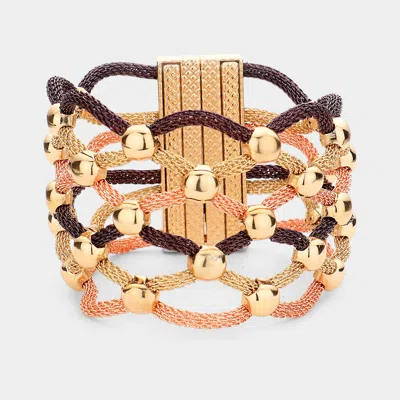 Fashnzfab Lattice Metal Mesh Ball Magnetic Bracelet Multi, Rose Gold