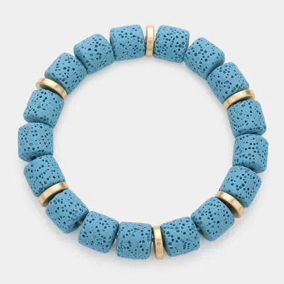 Fashnzfab Lava Rock Basalt Beaded Stretch Bracelet Blue