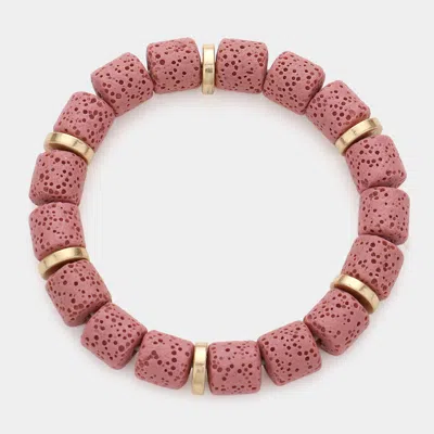 Fashnzfab Lava Rock Basalt Beaded Stretch Bracelet Dust Pink In Multi