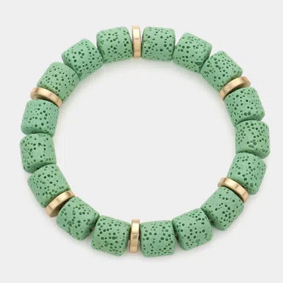 Fashnzfab Lava Rock Basalt Beaded Stretch Bracelet Green