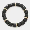 Fashnzfab Lava Rock Basalt Beaded Stretch Bracelet Jet Black In Black