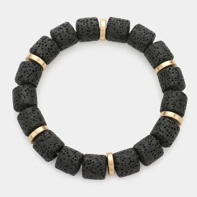 Fashnzfab Lava Rock Basalt Beaded Stretch Bracelet Jet Black