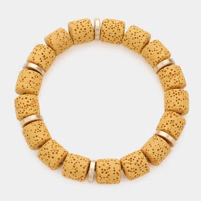 Fashnzfab Lava Rock Basalt Beaded Stretch Bracelet Mustard In Yellow